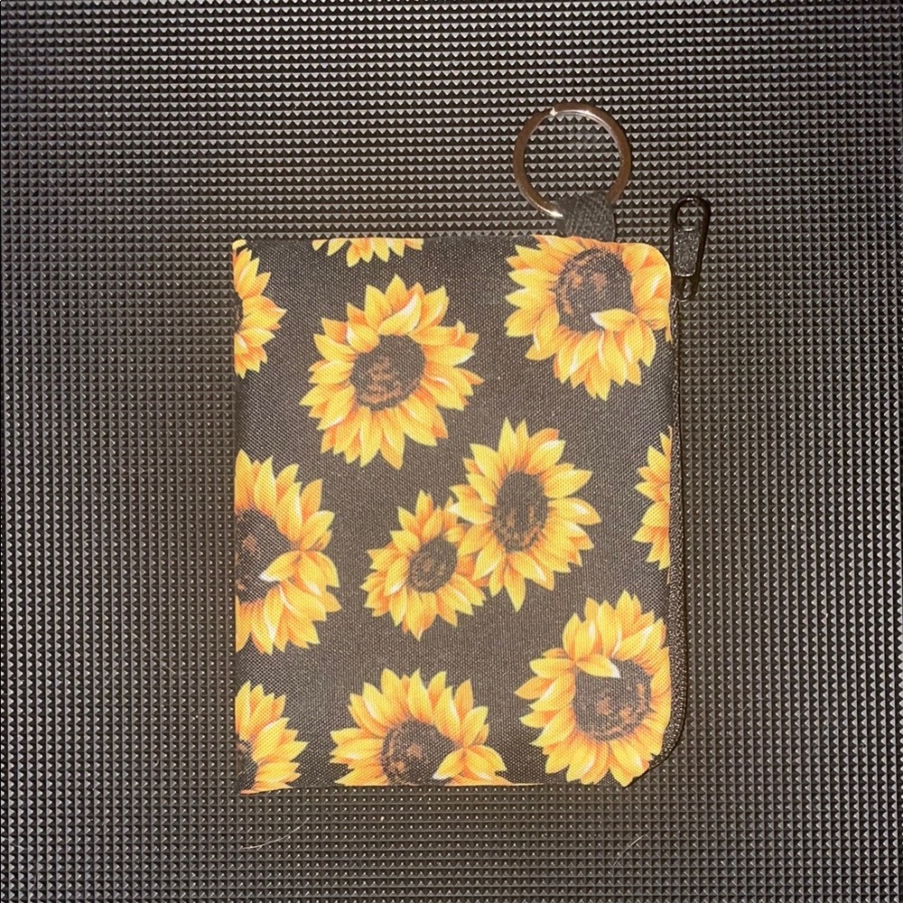 Yellow and Black Key and Card Holder with Sunflower Print